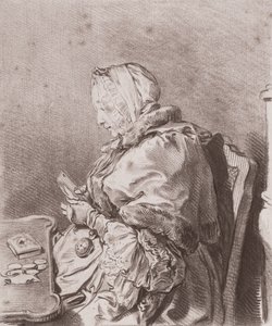 Porträtt av Madame Marie Therese Rodet Geoffrin (1699-1777) 1746 (rödkrita på papper)